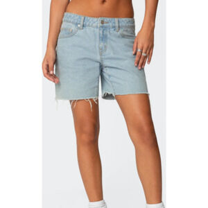 NWT Edikted Tomboy Low Rise Raw Hem Denim Jean Shorts Light Blue Women's Size S